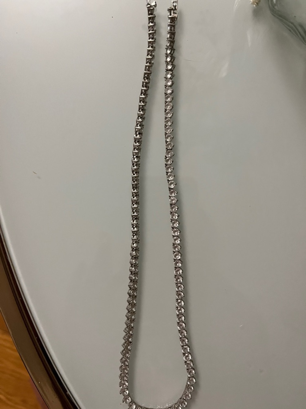 Rhinestone Tennis Necklace - Silver Clear Crystal